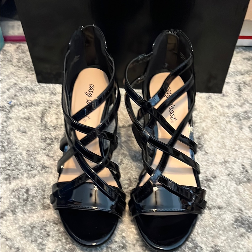Cityclassified Black Patent Strappy Heels